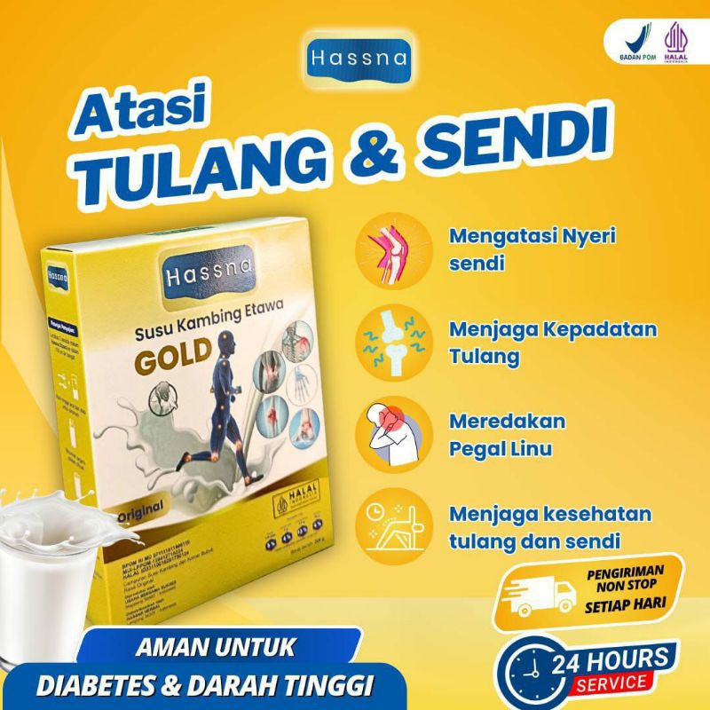 

HASSNA SUSU KAMBING ETAWA GOLD ATASI NYERI SENDI & TULANG 200 gr