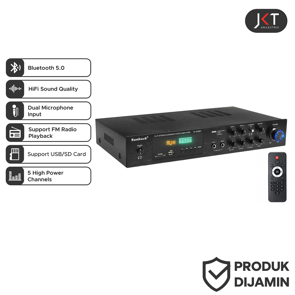 Sunbuck AV-628BT Amplifier Audio 5 Ch Bluetooth 5.0 Subwoofer FM 2000W
