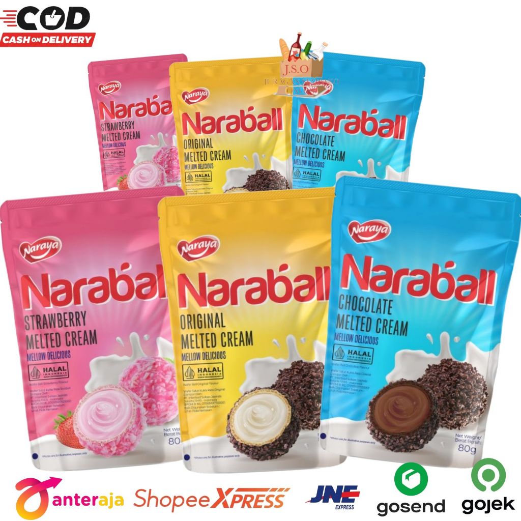 

[ JSO ] Naraya Naraball 80gr Wafer Salut Cookies Ball Melted Halal Chocolate Vanilla Strawberry