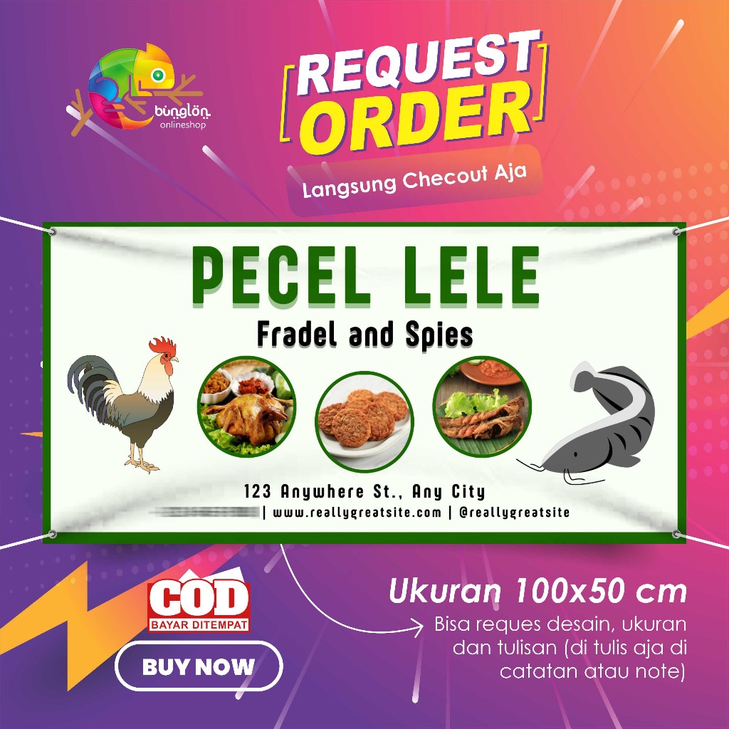 Spanduk Banner Hijau Klasik Promosi Pecel Lele Banner