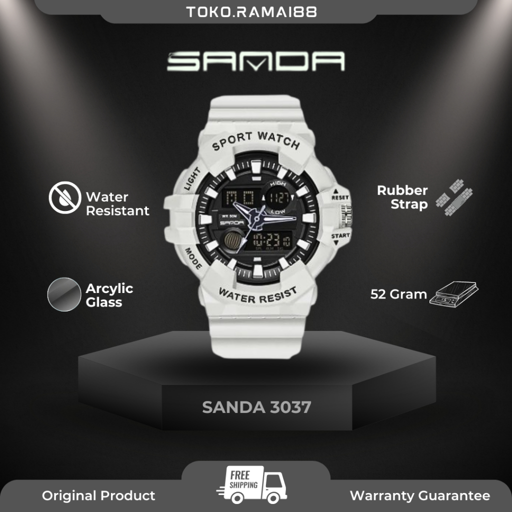 ✅ ✅ ✅SANDA 3037 Jam Tangan Kasual Sporty Digital Analog Water Proof / Anti Air Pria dan Wanita
