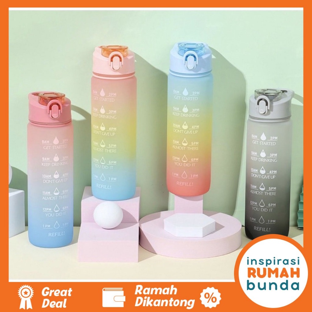 Botol Minum Korea Tumbler 2 Liter 1 Liter 1,1 Liter Gradasi Botol Minum Motivasi Pastel Warna Warni
