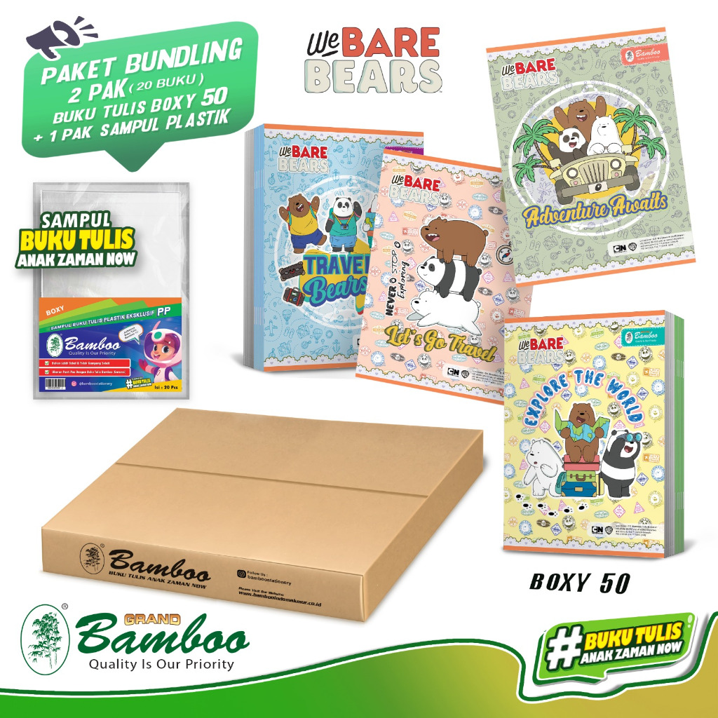 

Bamboo Buku Tulis Boxy 50 WBB (Bundling 2 Pak Buku+Sampul Plastik)