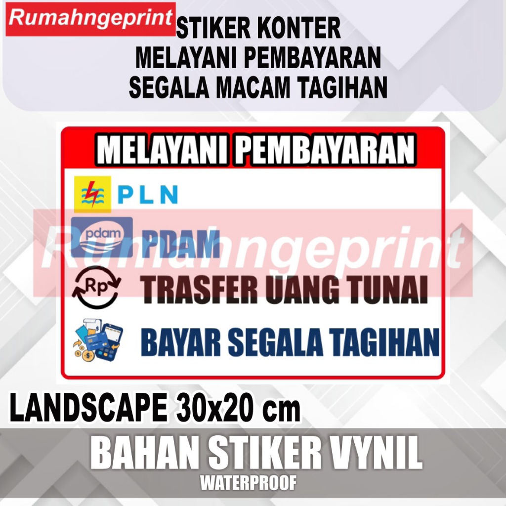 

STIKER ETALASE TOKO/ KONTER MELAYANI PEMBAYARAN SEGALA MACAM TAGIHAN