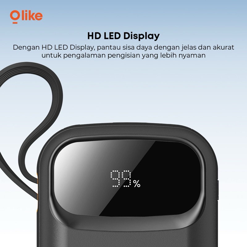 TERPOPULER Olike P403 Powerbank 20000mAh Compact Display Built-in Cable - Garansi 1 Tahun