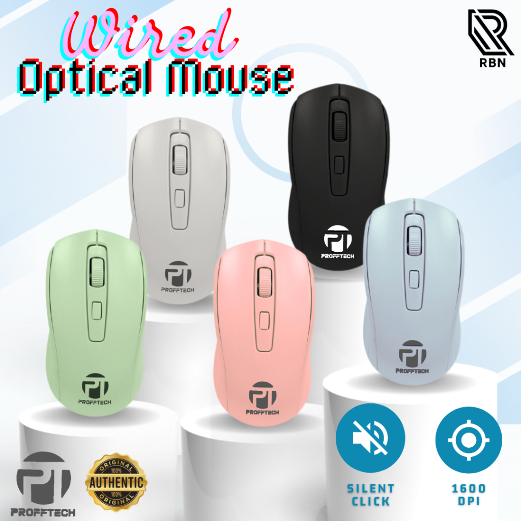 Silent Mouse Kabel DPI 1600 Adjustable / Wired (Silent Click) Optical ORIGINAL ProffTech