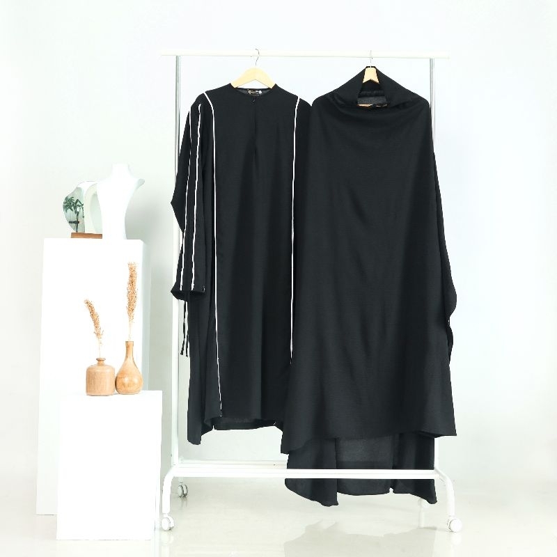 GAMIS FRENCH KHIMAR YAUMII IED SERIES - BLACK - CRINCLE PREMIUM - GAMIS SYAR'I GAMIS BIG SIZE GAMIS 