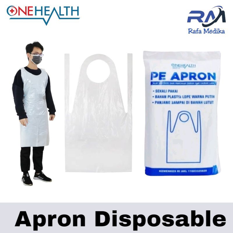 Apron Medis OneHealth  Apron Plastik Disposable Apron Sekali Pakai