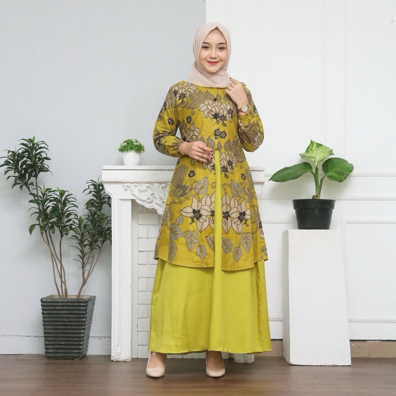 Gamis Batik Motif Dara Modern Premium, Gamis Wanita Kombinasi Moscraft Premium, Dress Wanita Muslim