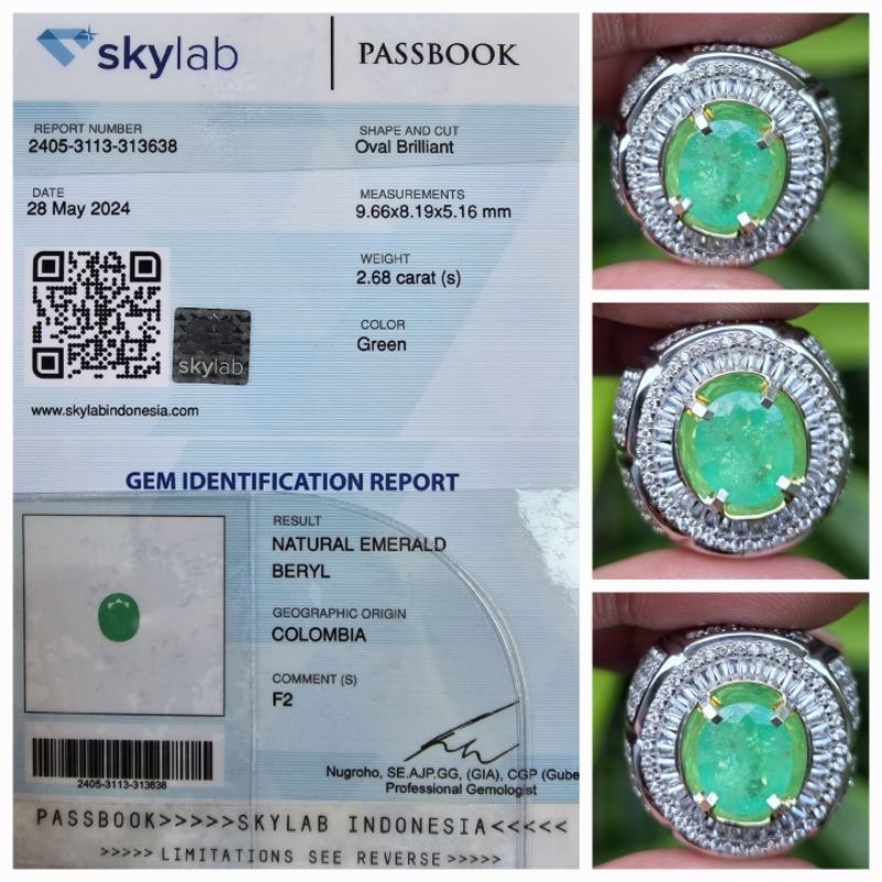 Natural Zamrud Emerald Colombia Sertifikat 2.68 crt