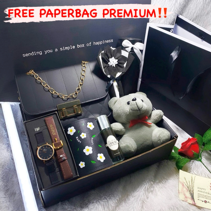 

(FREE PAPERBAG PREMIUM) GIFTBOX HAMPERS WANITA BLACKSERIES TAS HADIAH PESTA PERLENGKAPAN RUMAH UNTUK ULANG TAHUN WISUDAH WEDDING