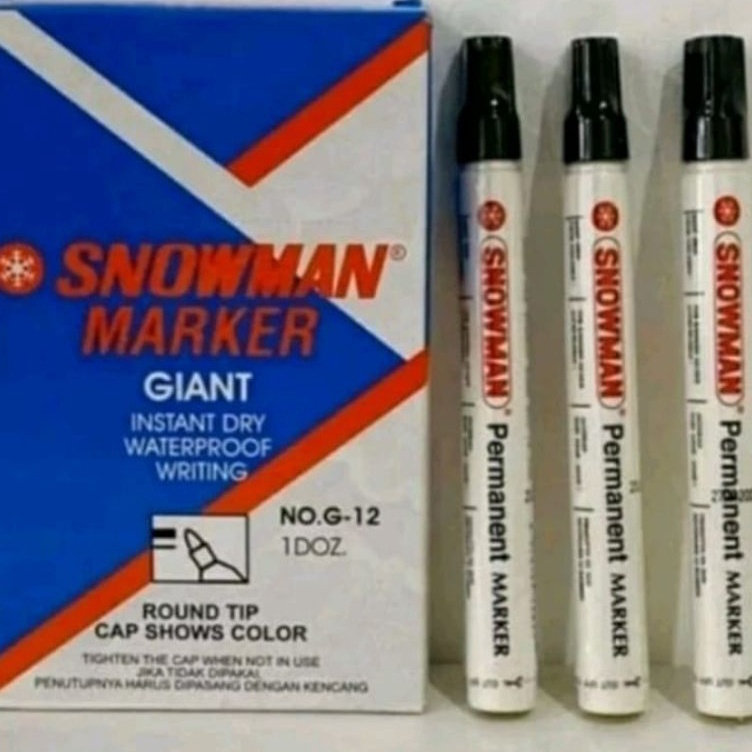 Restok Spidol snowman permanen G12 hitam 1 kotak isi12pcs