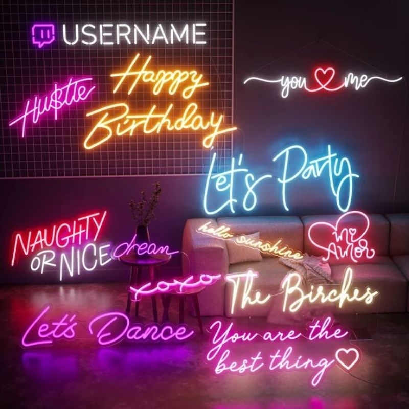 Custom neon sign, letter papan nama, lampu led hiasan nyala, tulisan huruf, neon flex dekorasi hiasa