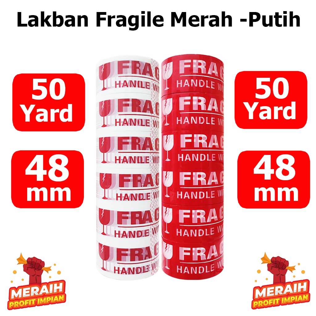 

1 SLOP - Lakban Fragile Merah - Fragile Putih 48 mm x 50 yard - Jangan Di Banting