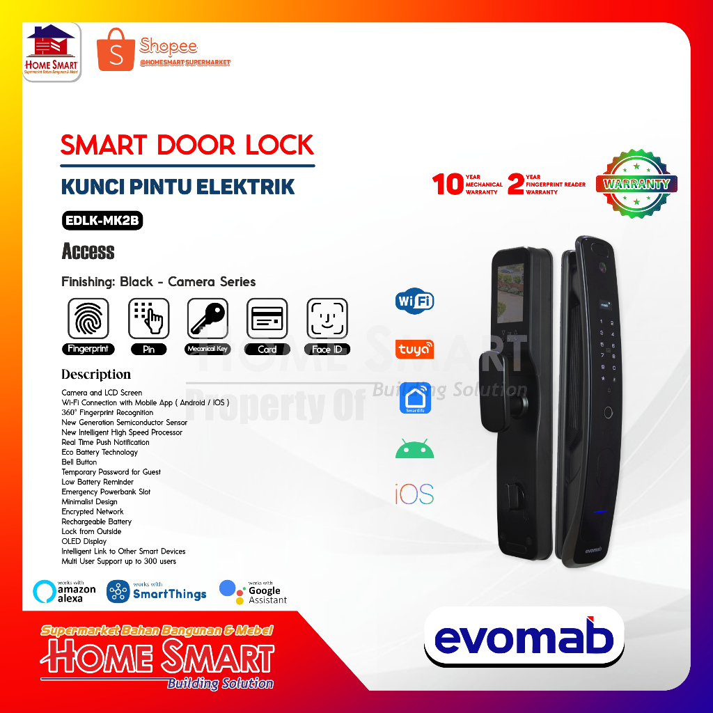 Evomab Kunci Pintu Digital Smart Lock dengan Kamera EDLK-MK2B