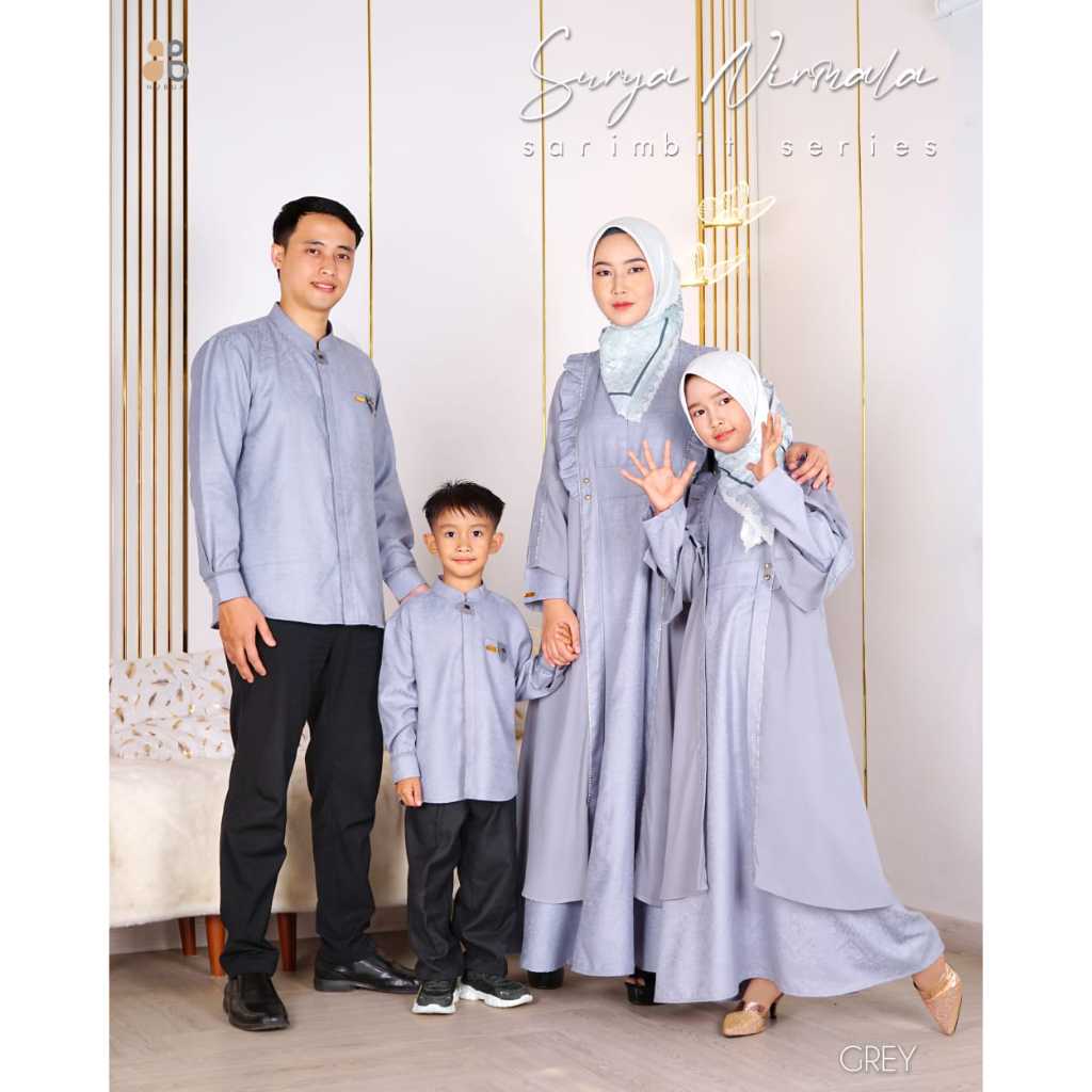 Baju Sarimbit Keluarga Couple Gamis Koko Nubua Surya Nirmala Grey