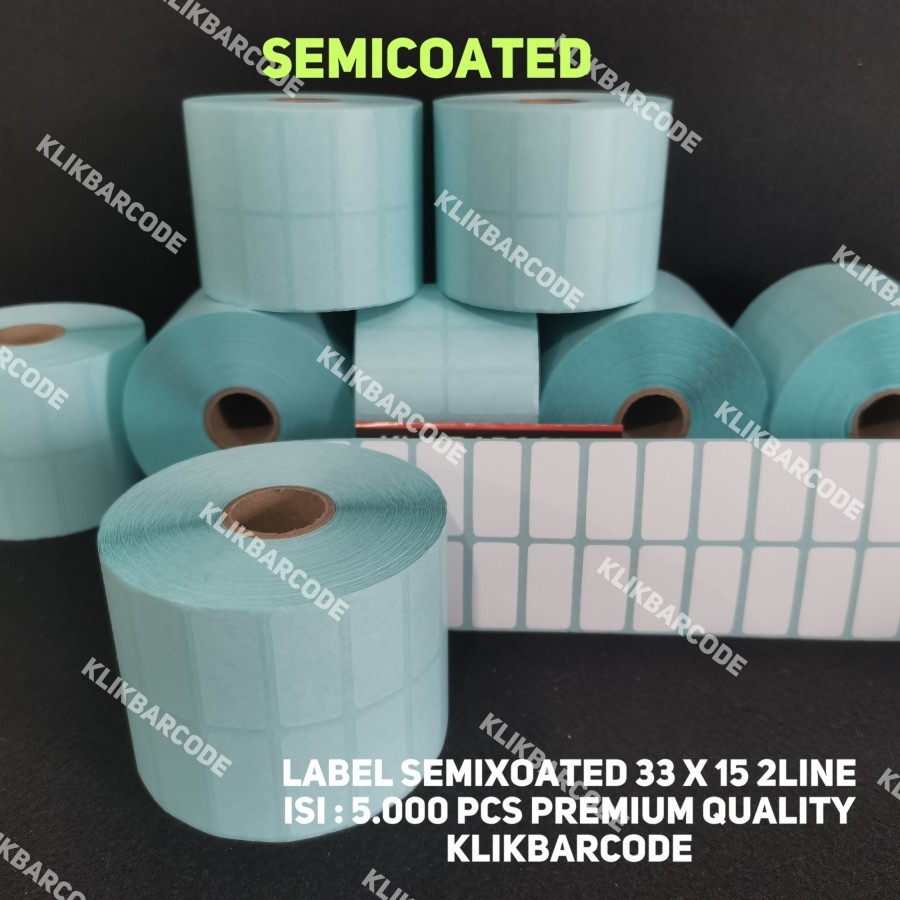 

LABEL BARCODE SEMICOATED 33 X 15 2 LINE GAP CORE 1" ISI 5.000 PCS KUALITAS KLIKBARCODE - FI