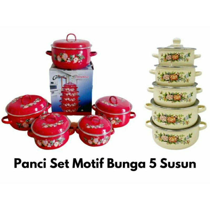 Calypso Panci Set  5 in 1  Enamel Motif Bunga