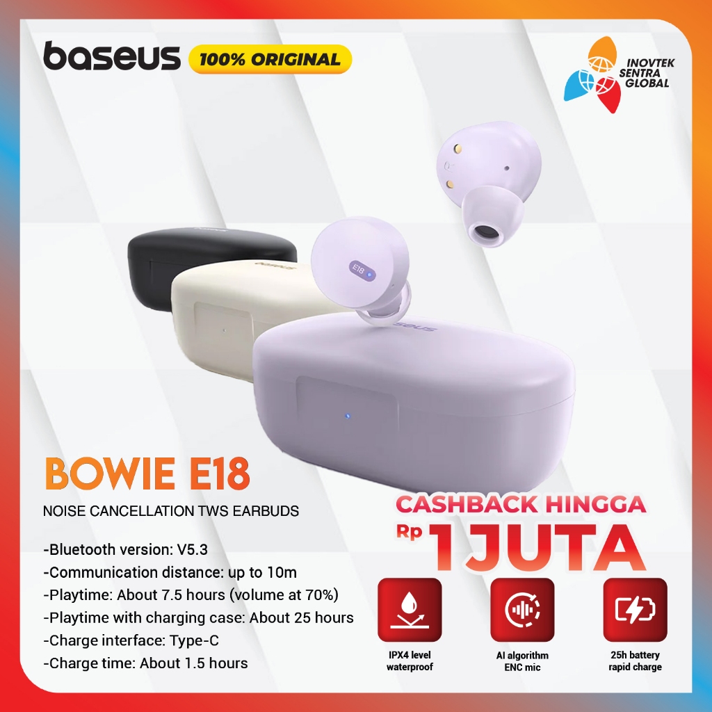Baseus Bowie E18 TWS Earphone Bluetooth Earbuds Bloetooth Erphone IPX4 - Headset Henset