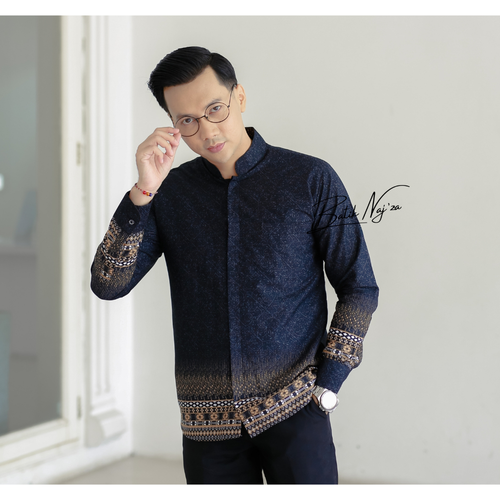 BAJU KEMAJA ATHAR HITAM KAIN BATIK HEM PRIA DEWASA BAHAN KATUN PREMIUM MOTIF TERNDY KEKINIAN HARGA M