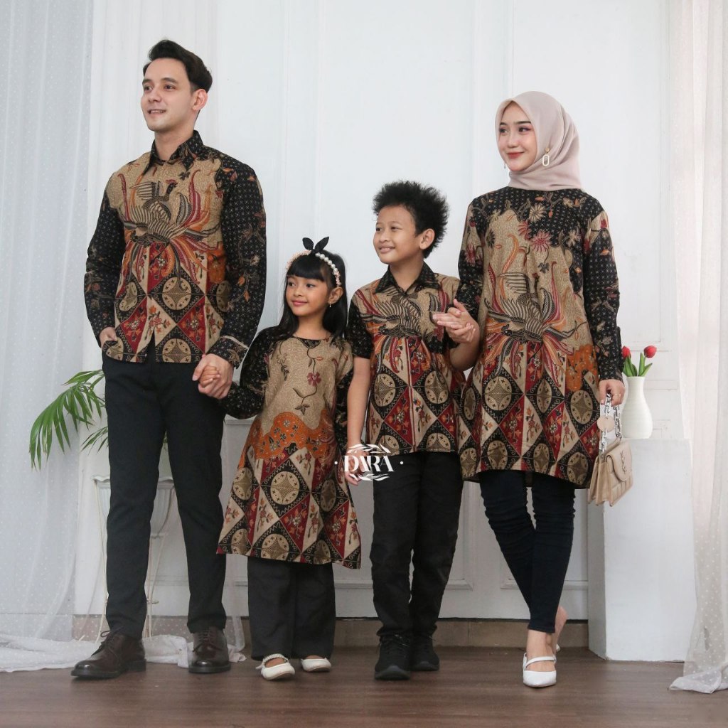 Couple Keluarga Kemeja Batik Pria & Batik Wanita Anak-Anak Ayah & Ibu 100377 Kemeja Tunik Kemeja Ana