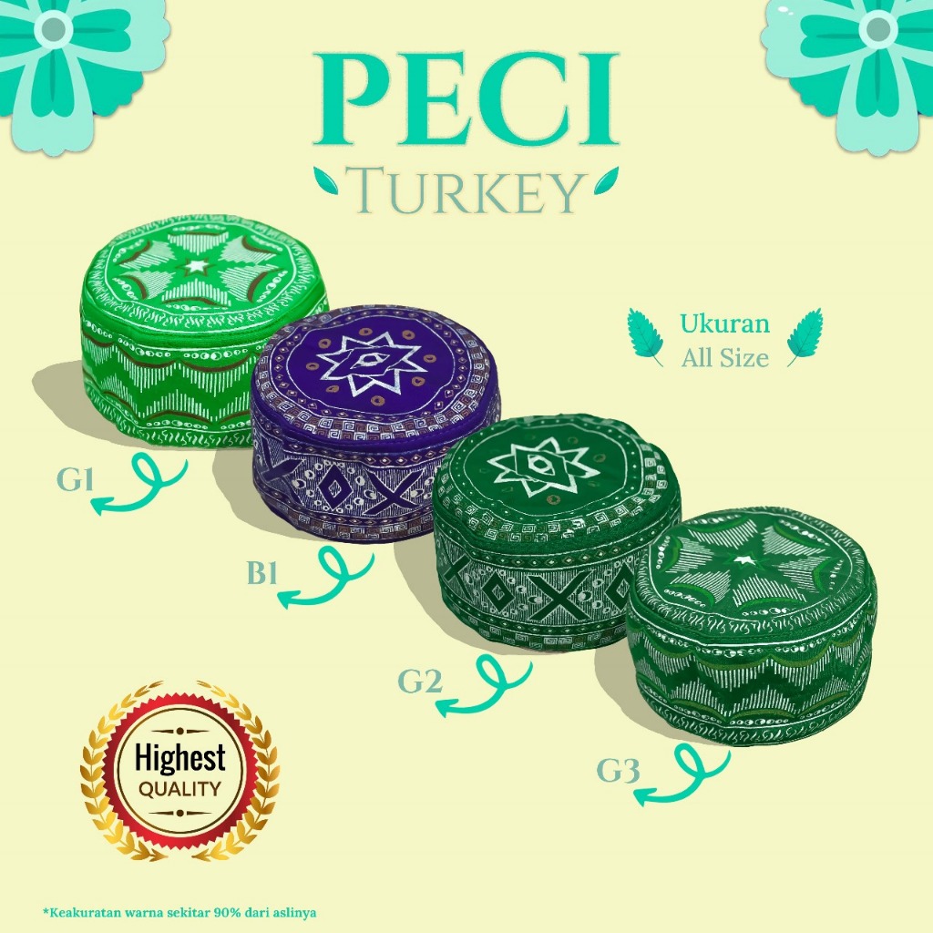 Peci Turki Motif Tradisional Biru dan Hijau Elegan Bagus Harga Terjangkau Bahan Adem dan Nyaman