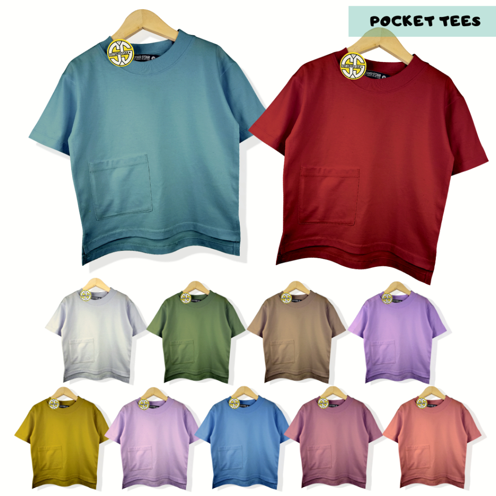 Second star  Oversize Pocket Kids Tees Kaos Polos Anak Saku Warna Pastel Katun Combed 30s Laki-laki 