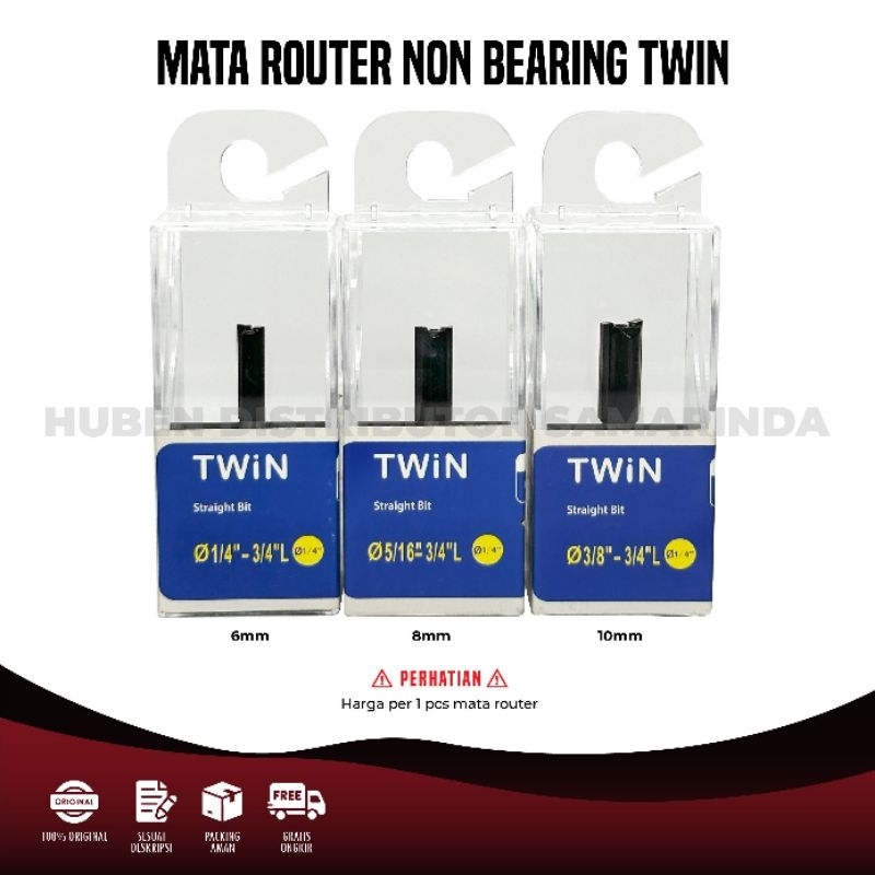 TWIN Straight Bit Mata Profil Kayu Lurus 1/4 Inch 6mm 8mm 10mm / Mata Trimmer Router Lurus