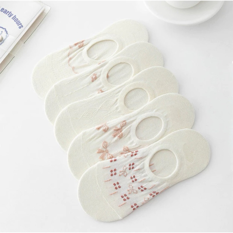 Kaos Kaki Pendek Hidden Socks Anti Slip Invisible Socks motif bunga korean katun adem
