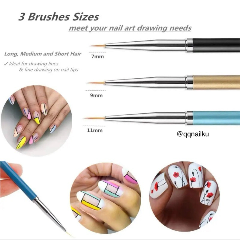 

Liner Brush Nail Art 3Pcs Kuas Lukis Kuku Kuas Nailart Nail Brush Painting
