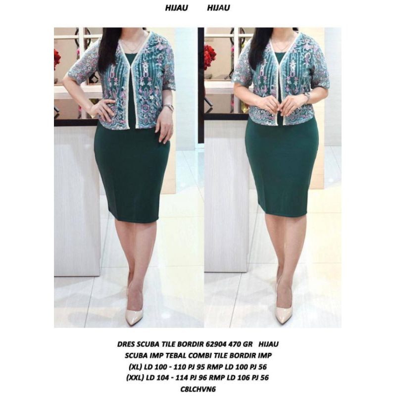 DRESS PESTA BAJU KE GEREJA SIDI BAPTIS KANTOR FORMAL DRES SCUBA PREMIUM KOMBI TILE BORDIR ASD 629044