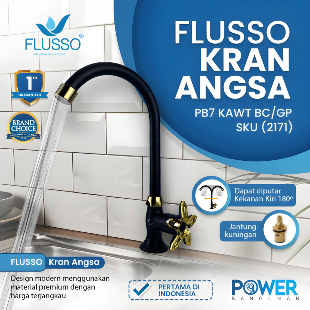 Kran Angsa Cuci Piring Flexible Drat 1/2 Jantung Kuningan Keran Air Wastafel Flusso | 2171 2190