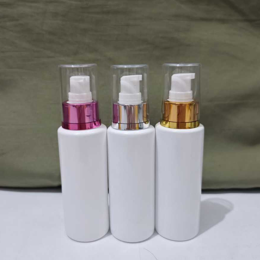 Botol Pump 100ml Putih Tutup Gold Silver Pink / Botol Serum Lotion Sabun 100ml Mewah Aesthetic / Bot