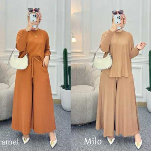 SET KULOT JUMBO WANITA KAOS KNIT RAJUT IMPORT POLOS TERBARU