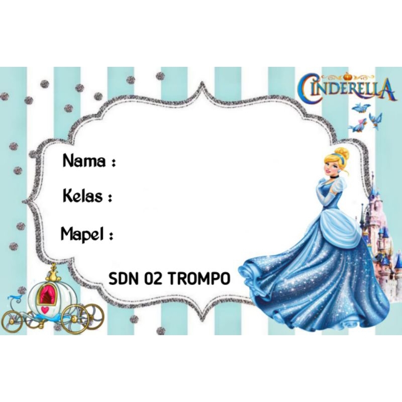 

(ISI 50 PCS) LABEL STICKER BUKU SEKOLAH CUSTOM NAMA MOTIF CINDERELLA