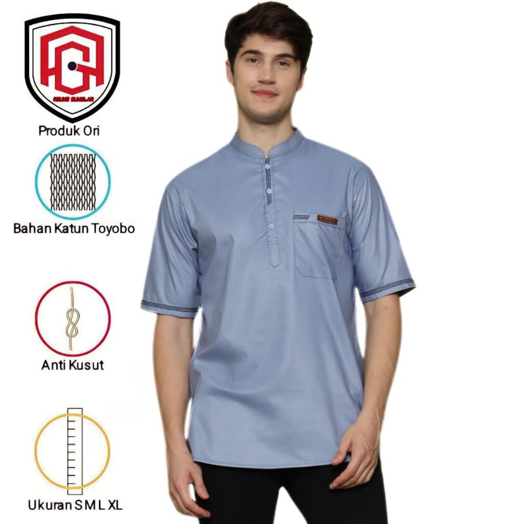 Asakhi Collection- Baju Koko Pria Dewasa Lengan Pendek Kurta Sakka Katun Premium Terbaru Warna Merah