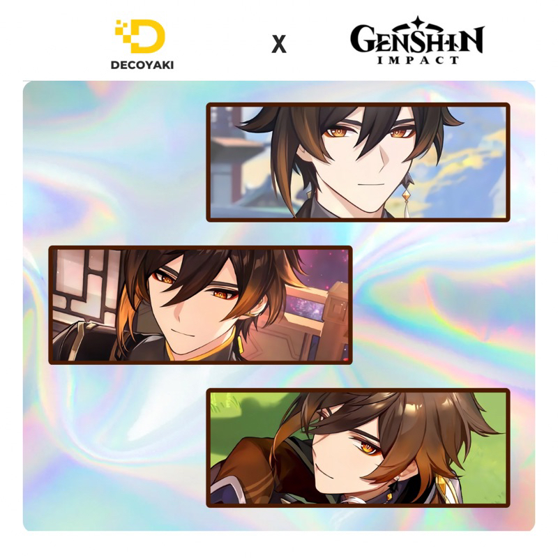 Sticker Slap Hologram Zhongli Genshin Impact, Stiker Hologram Zhongli Genshin Impact