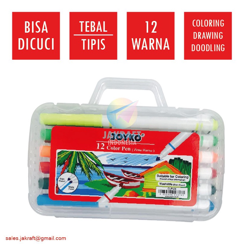 

SALE 12 Pcs Spidol Bisa Dicuci Set 12 Warna JOYKO Washable Color Pen Marker CLP4