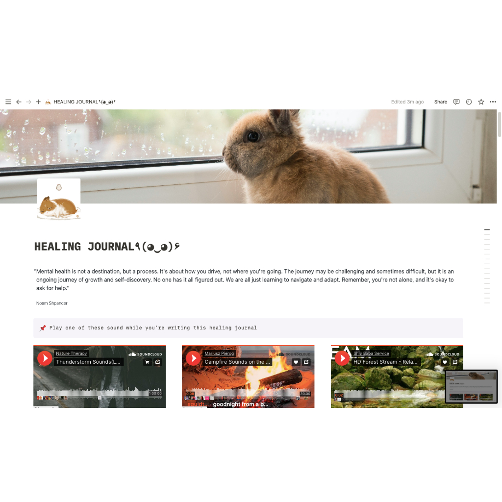 Healing Journal digital, self care, dan Mood tracker Notion summersundayshop