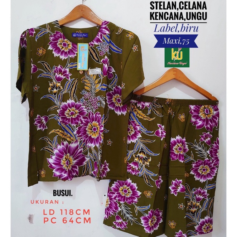 Terbaru Setelan Celana Pendek Asli Batik Kencana Ungu Label Biru Kode Maxi 75 Jumbo Ld118 cm  Setela