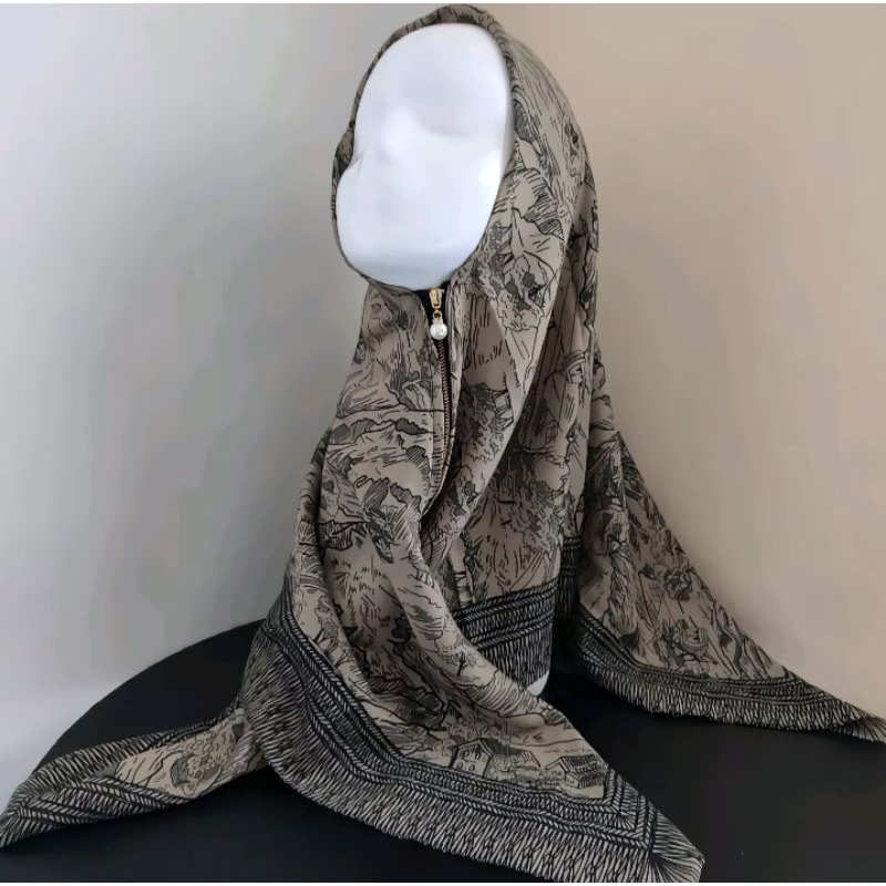 | Cod | Kerudung resleting motif print terbaru / hijab zipper premium / hijab instan / kerudung zipp