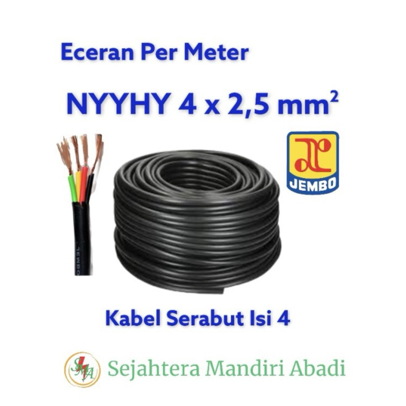 Kabel NYYHY 4x2,5 mm Jembo Isi 4 Eceran Per Meter Cable Serabut Kawat Kulit Hitam