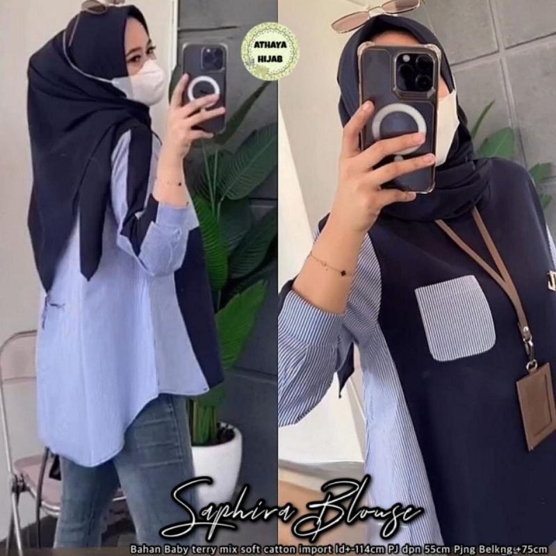 saphira kemeja tunik garis garis kemeja kantor casual ori athaya tunik jumbo xl xxl kemeja kotak kot