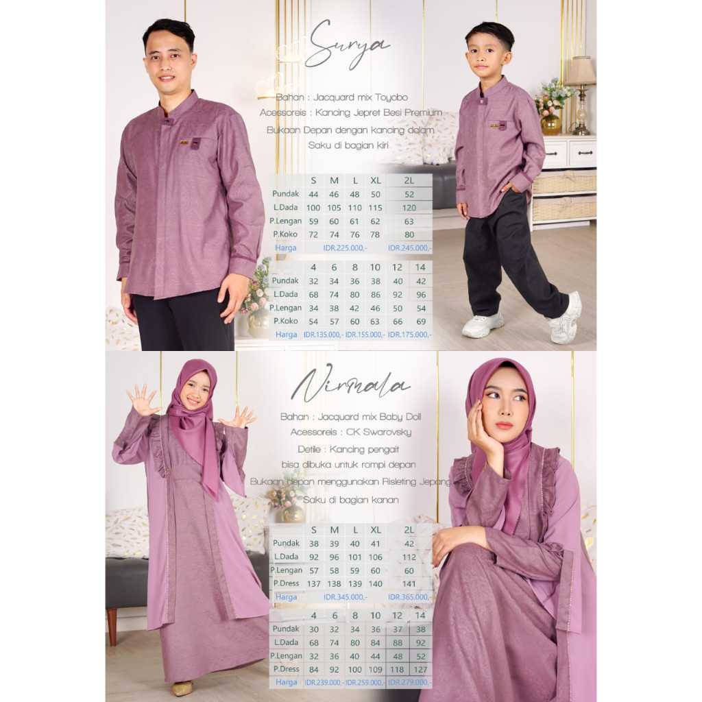 Baju Sarimbit Keluarga Couple Gamis Koko Nubua Surya Nirmala Purple