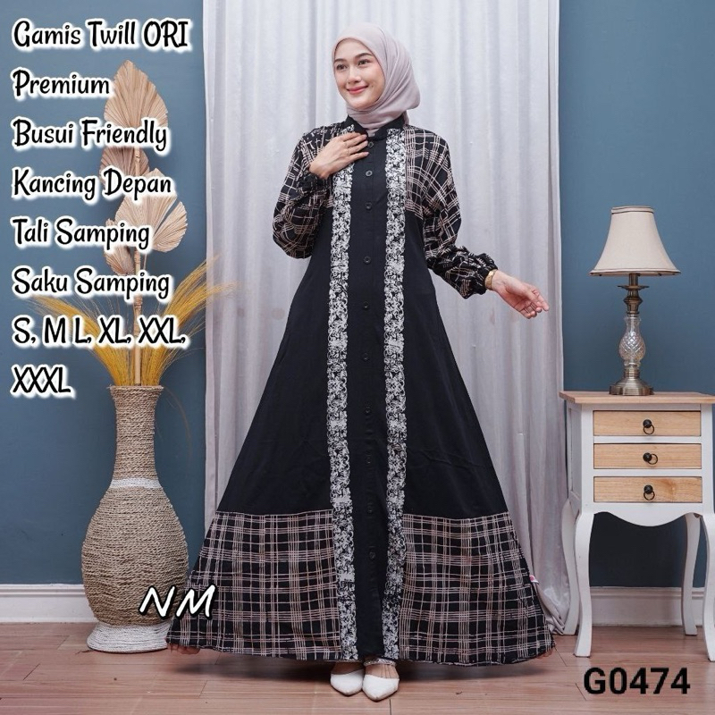 gamis twill hitam ukuran s-4l busui talisamping adem halus tidak menerawang
