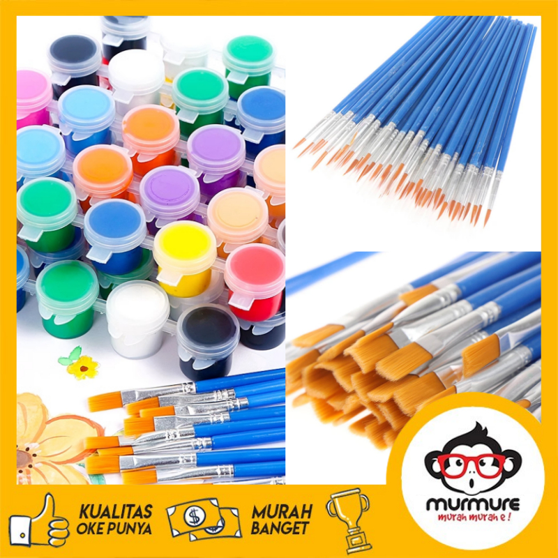 

MURMURE I CAT AKRILIK SET ISI 6 KANVAS LUKIS CANVAS PAINT ACRYLIC COLOR KUAS FLAT KUAS BULAT