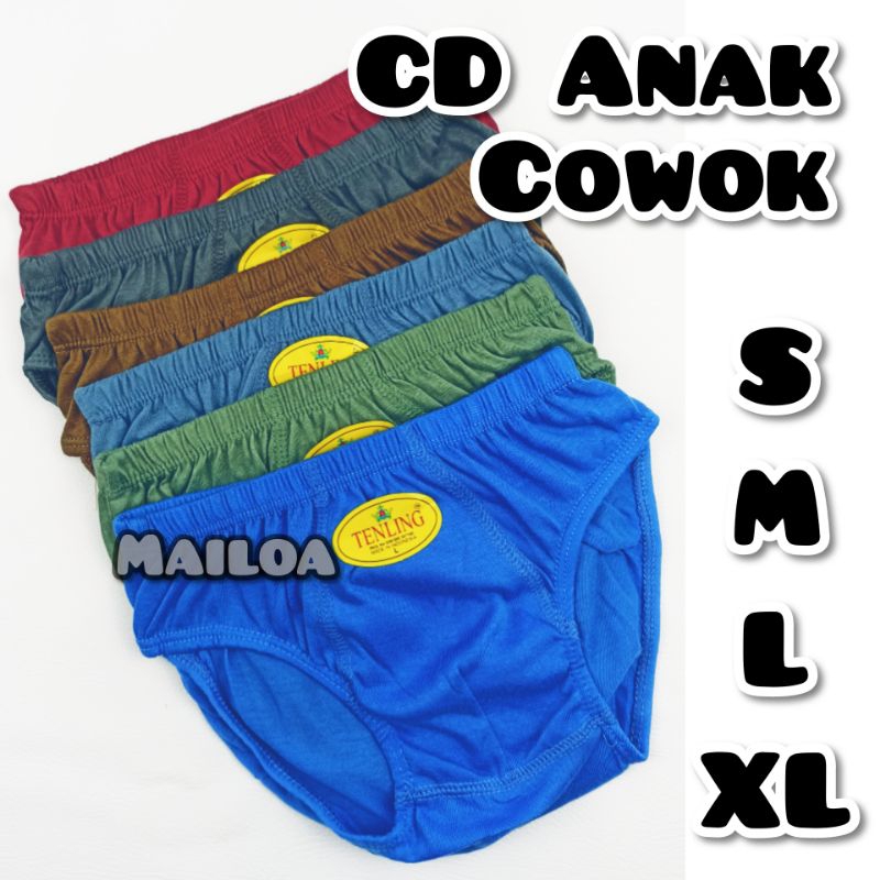 GROSIR - 6 PCS Setengah Lusin CD Celana Dalam Anak Cowok Tenling S M L XL ACO TL POLOS Karet Kerut K