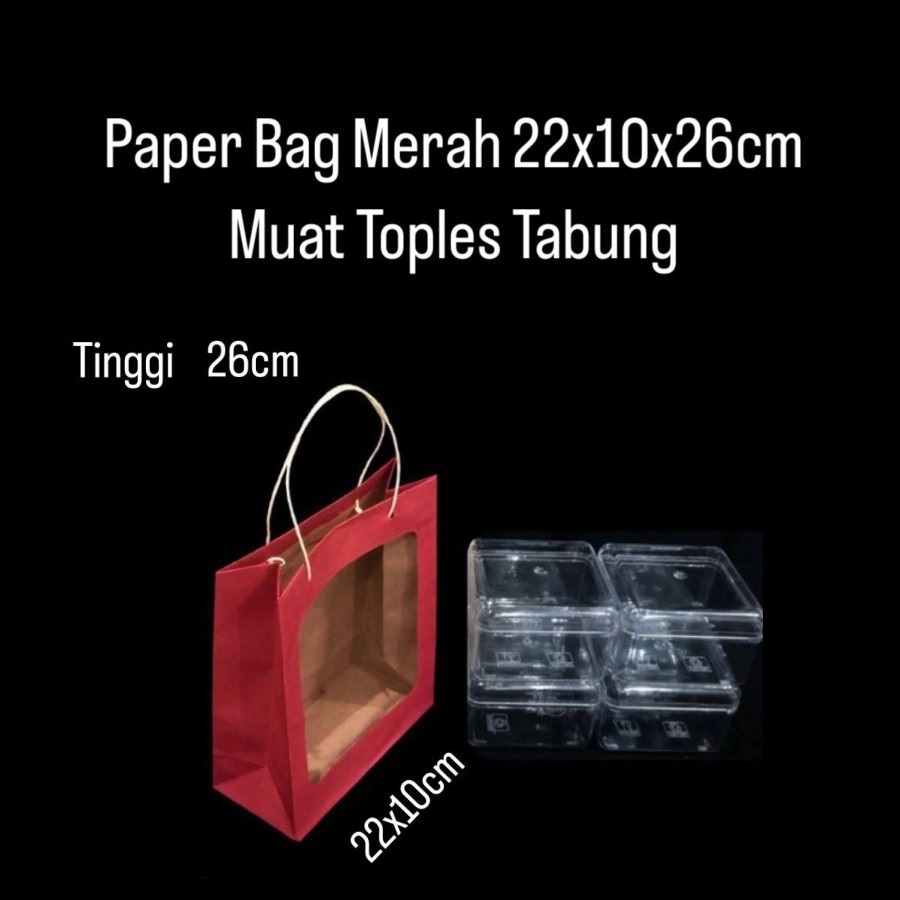

( 5 pcs ) Tas Jinjing Polos Merah Ukuran 22x10x26 cm Paperbag Bahan Kraft Muat Toples Tabung Desset Box