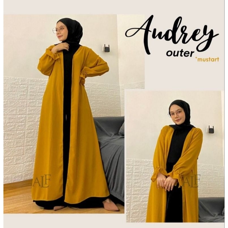 Audrey Long Outher Cardigan Ceruty Babydoll/ Outher Panjang Kardigan Muslim Wanita Terbaru/ Baju Lua