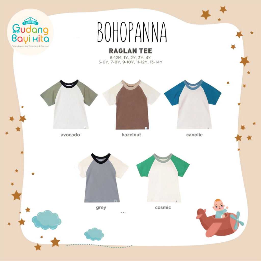 BOHOPANNA RAGLAN TEE - Kaos Raglan Anak - Kaos Lengan Pendek